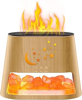 Aroma Diffuser mit Salzsteinlampe, Diffuser Ätherische Öle, Duftöl Diffuser 260ML, 7 Farben LED Luftbefeuchter, mit Timerfunktion, Flammeneffekt Diffusor für ätherische Öle, für Zuhause, Büro, Yoga