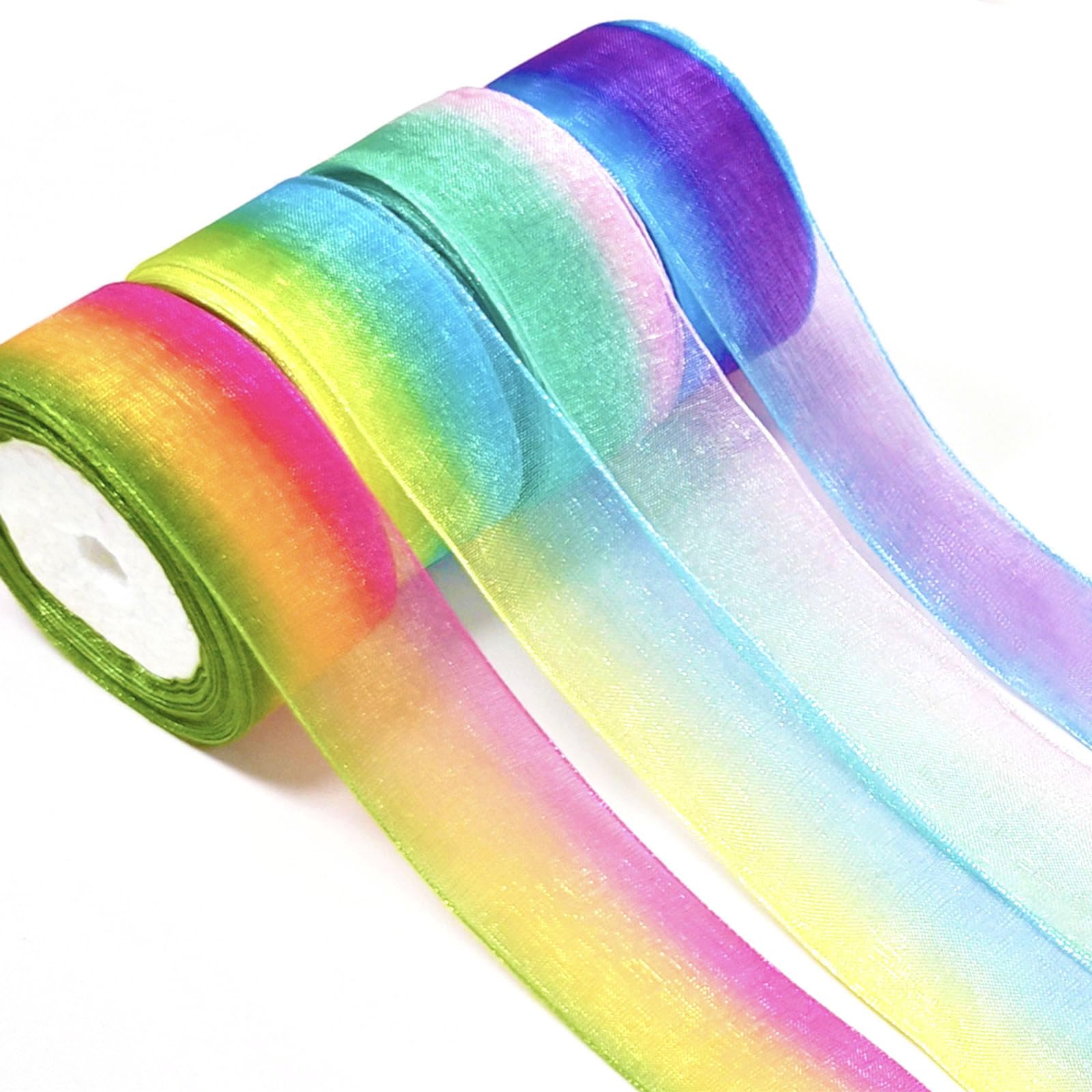 Amazon.co.jp: クラフト用レインボーシフォンリボン4ロール、幅1インチ