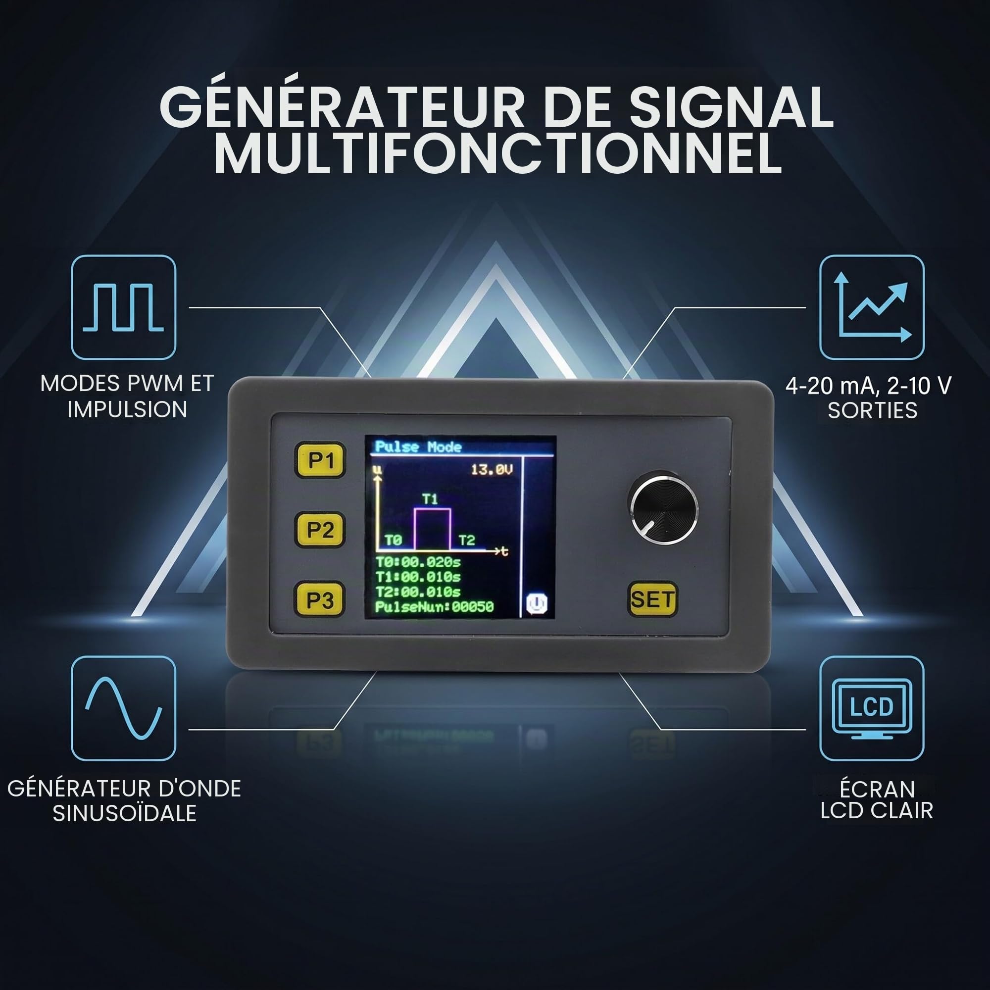 Générateur de Signaux PWM 4-20mA 2-10V, Fréquence Réglable 1-150kHz, Tension 1-24V, Module Multifonctionnel WSFG-06, 79x43x41mm