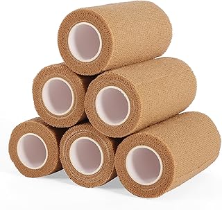6 Rolls 4-Inch Elastic Self-Adhesive Bandage Wrap: Cohesive Athletic & Medical First Aid Tape