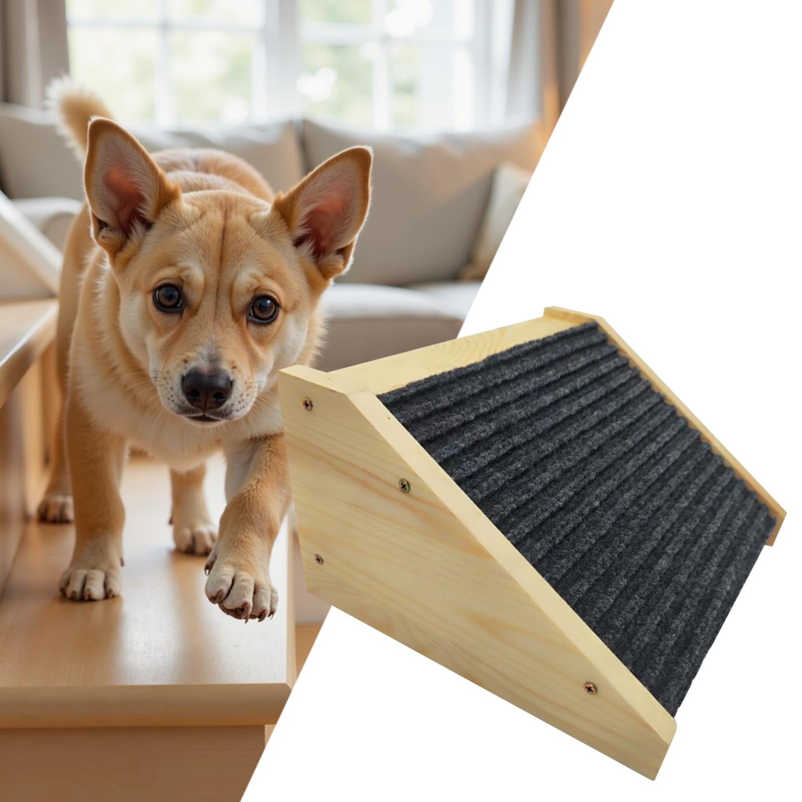 Rampa para Perros de Altura Ajustable 30 x 15 x 25 cm, rampa Plegable para Perros pequeños, rampas de Madera para Interiores y sofá, mesita de Noche, hogar, Dormitorio, Sala de Estar