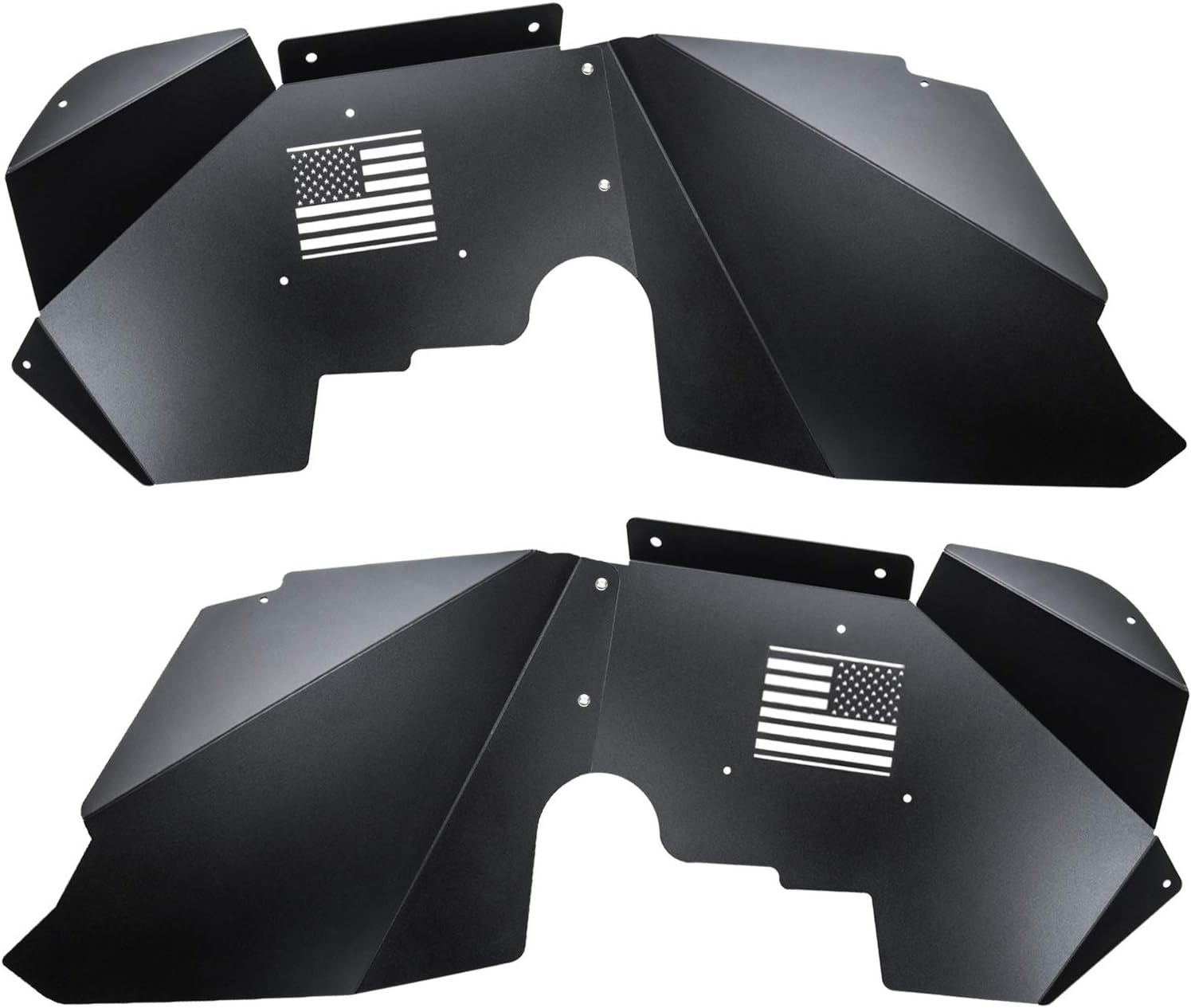Front and Rear Aluminum Inner Fender Liner Set Compatible with 2007-2018 Wrangler JK JKU, US Flag Pattern, Great Fitting&Easy to Install, JK Accessories, Black 4PCS