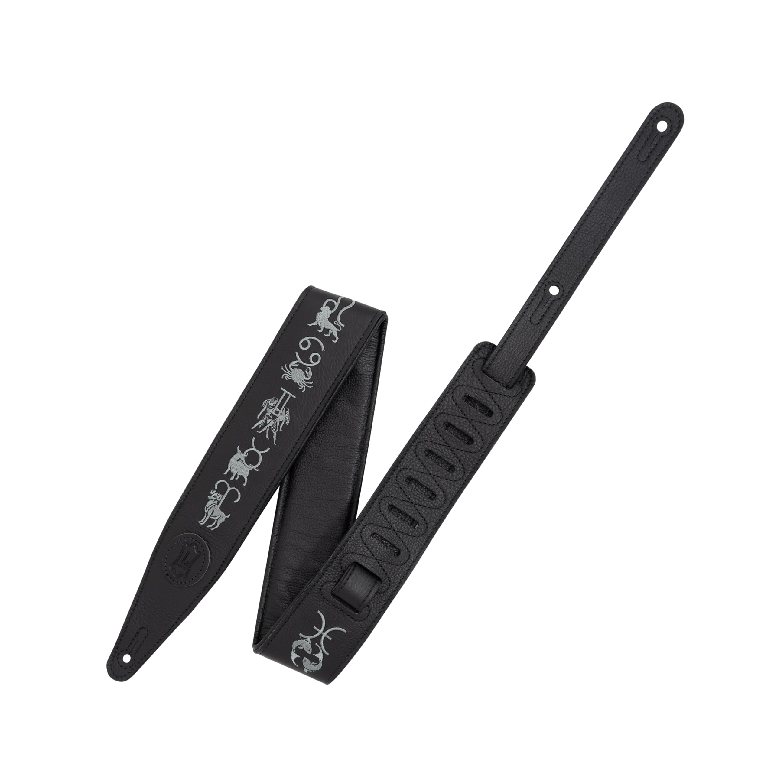 Levy's, MG317ZE-BLK Tracolla in Pelle Ricamata Zodiac Signs Black 2.5", Larghezza 2 1/2" (6.35 cm), Regolabile fino a 55" (139.7 cm), Colore Black