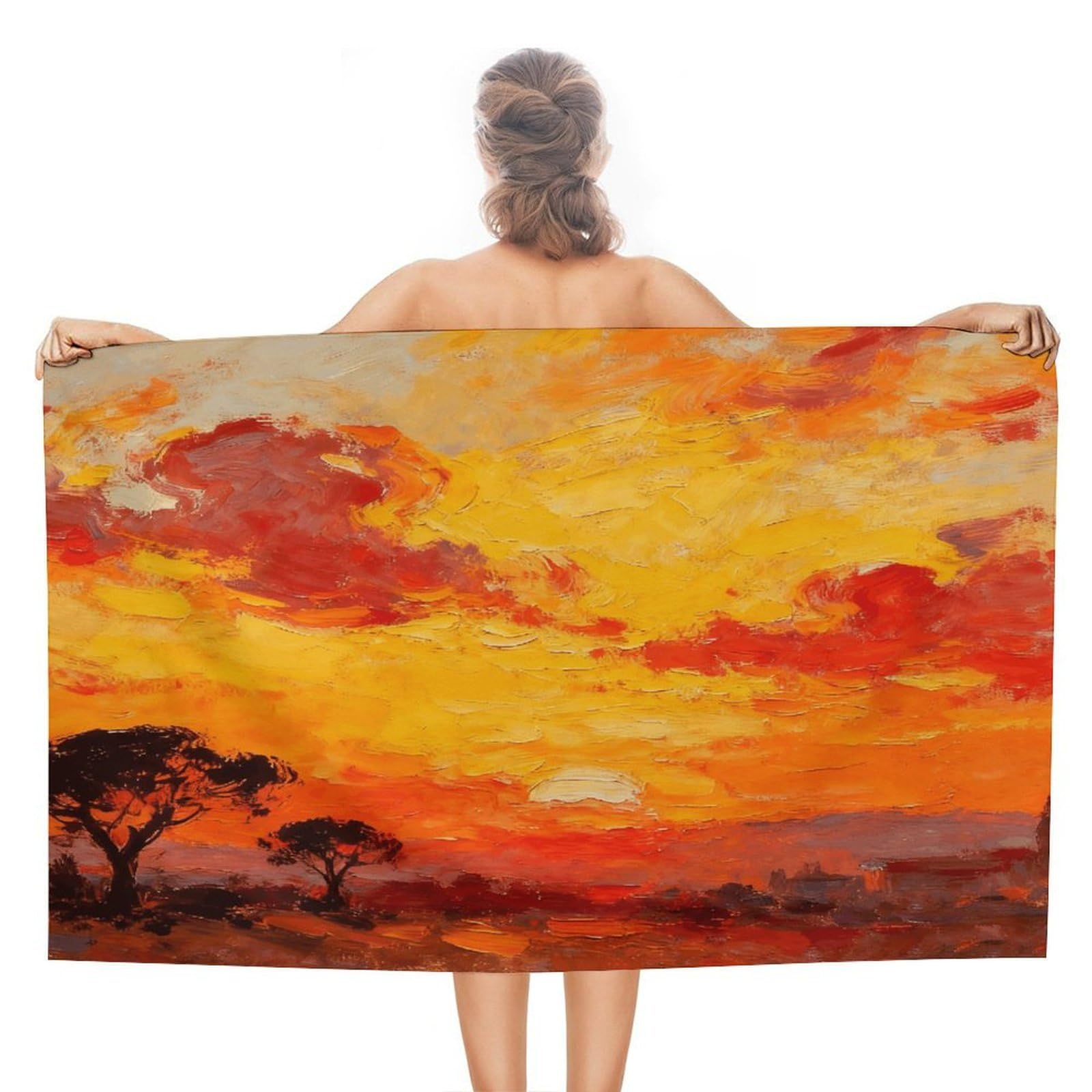 VstaDank Blazing Dusk Bath Towel Stylish Double-Faced Pile Travel Towel Soft Absorbent Beach Towel for Pool Swim Sports Camping Adults Gift 51X31 Inch