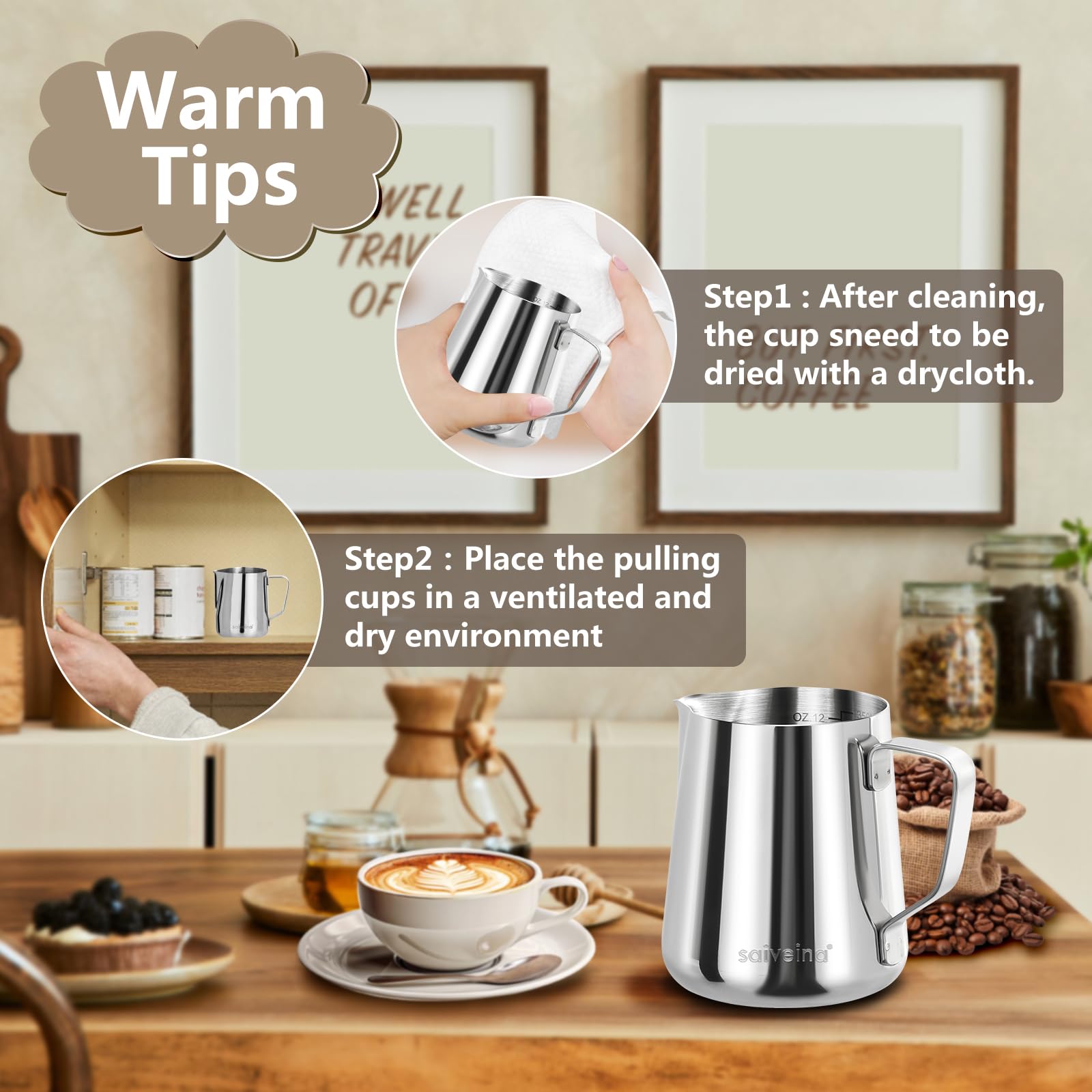 Jarra de espuma de leche, jarra de vapor espresso de 12 onzas, accesorios para máquina de espresso, acero inoxidable, leche, café, capuchino, barista, jarra de vapor, taza de leche con bolígrafo