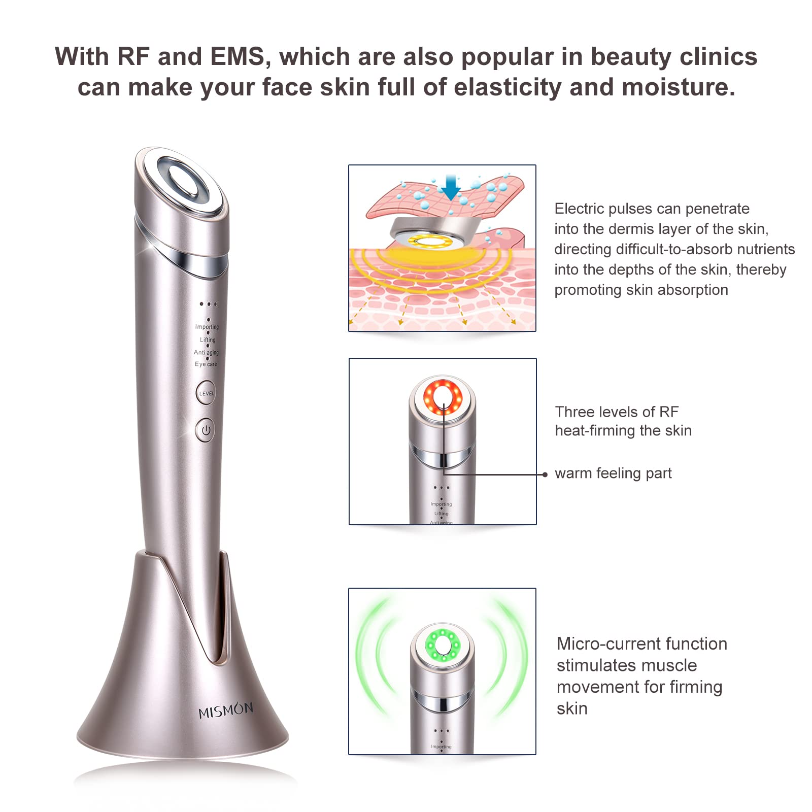 Dispositivo di bellezza pulsante, dispositivo avanzato a radiofrequenza per il viso con tecnologia a impulsi e microcorrenti, riduzione delle rughe, cura della pelle.