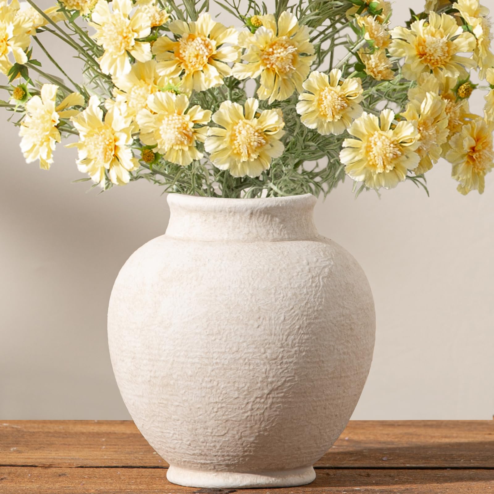 Ceramic Flower Vase 6 7 Inch White Flower Vase Rustic Farmhouse Decorative Vase Floral Pottery Vases for Home