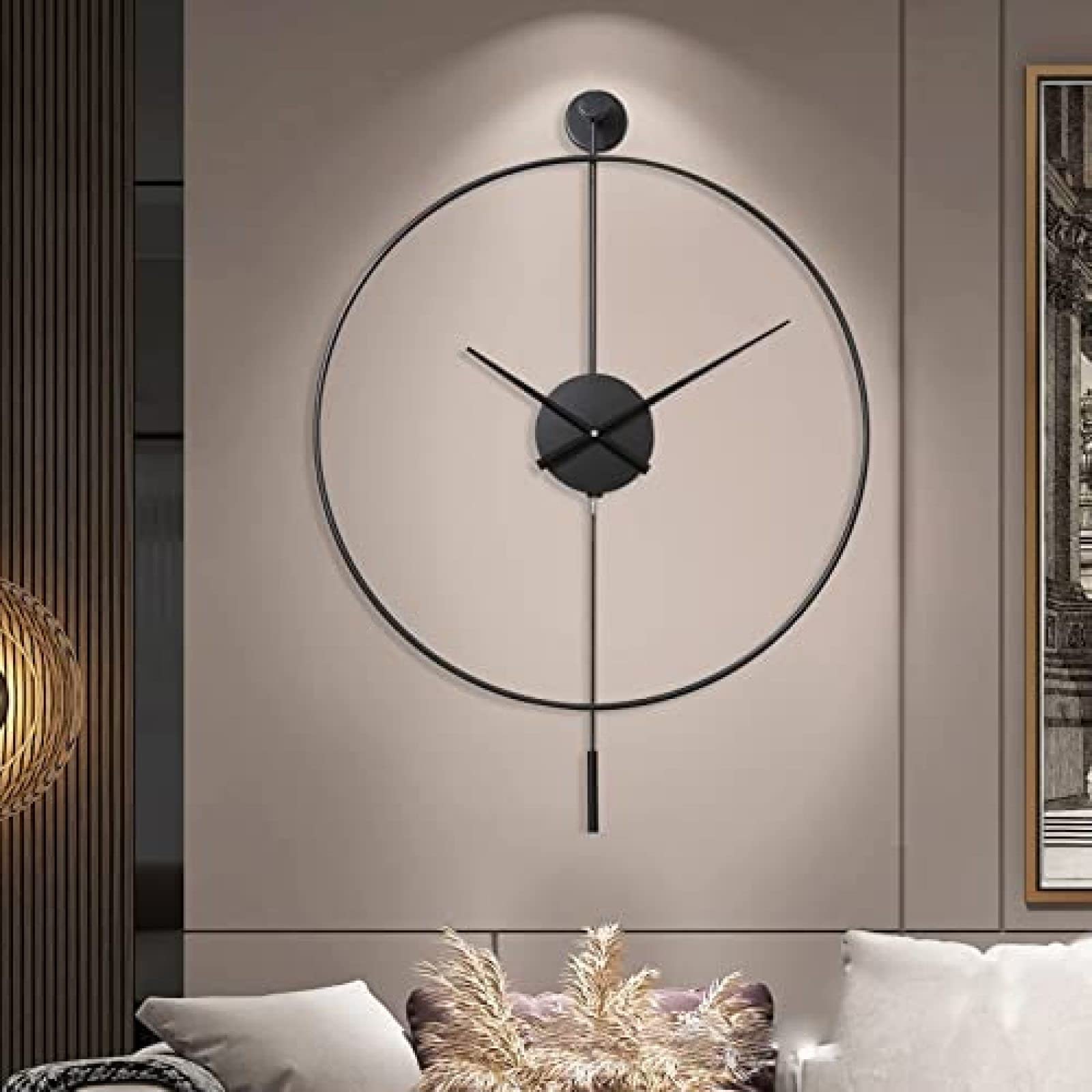 Grande horloge murale moderne noire pour salon et bureau contemporain