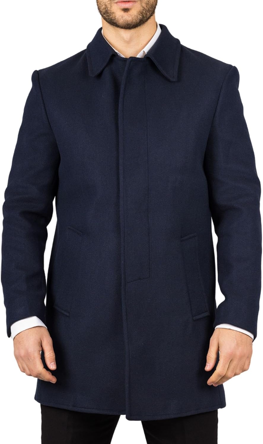 Infinity Leather Men's Wool Blend Overcoat Classic Collar Winter Jacket Trench Coat