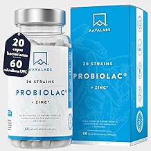 Intestinal Probiotics & Prebiotics [ 60 Billion CFU ] 20x Bacterial Strains (Incl. Acidophilus & Bifidobacterium) + Inulin per Dose - Zinc Added for Immune Support - 60 Capsules
