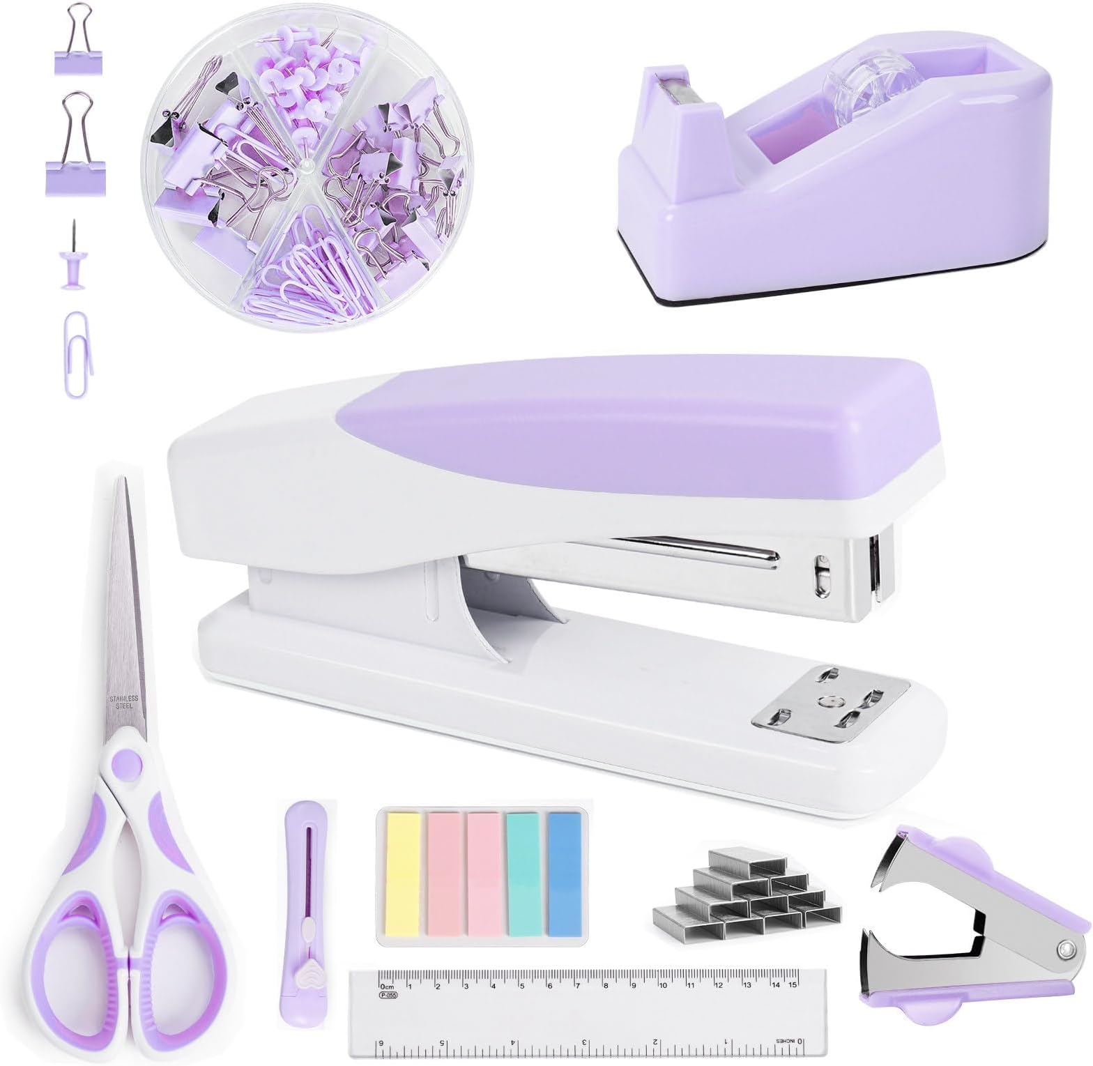 Office Supplies Set and Mouse Pad with Wrist Support, Pink