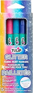 Tulip Glitter Fabric Paint Markers, Great on Light or Dark Fabrics, Add Sparkle & Create Permanent Designs, Arts & Crafts Essentials, Use on Shoes, Shirts, Decor Projects, 5 colors