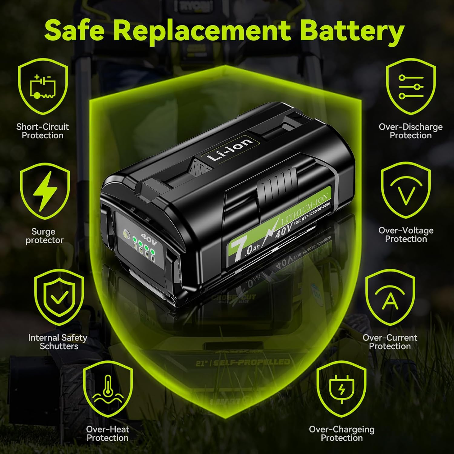Bonadget OP40401 7000mAh Replacement for Ryobi 40V Battery OP40602 OP40404 OP40501 OP40605 OP4026 OP4060 OP4015 for Ryobi 40 Volt Power Tools Lithium-ion 2PACK