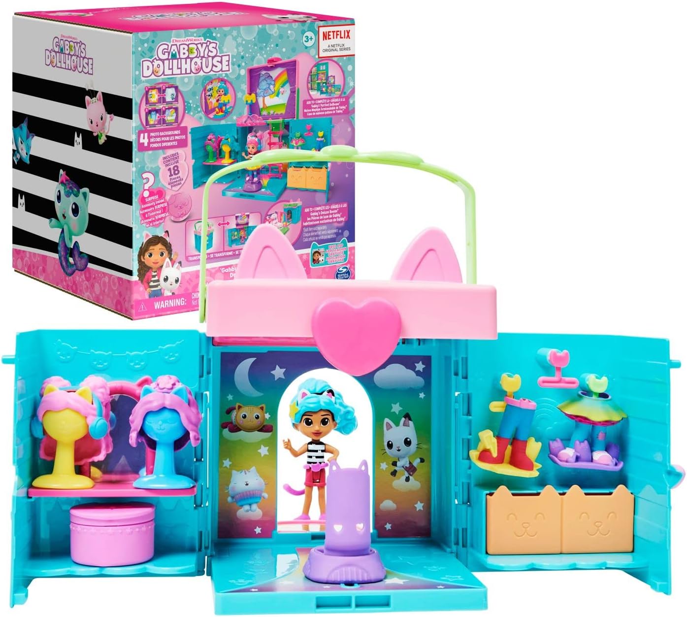 Gabby’s Dollhouse, Dress-Up Closet Portable Playset with a Gabby Doll, Surprise Toys and Photo Shoot Accessories, Kids Toys for Ages 3 and up