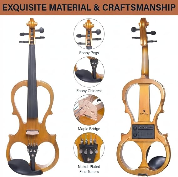 Cecilio 4/4 Electric Silent Violin Set, Solid Maple, Ebony Fittings, Yellow