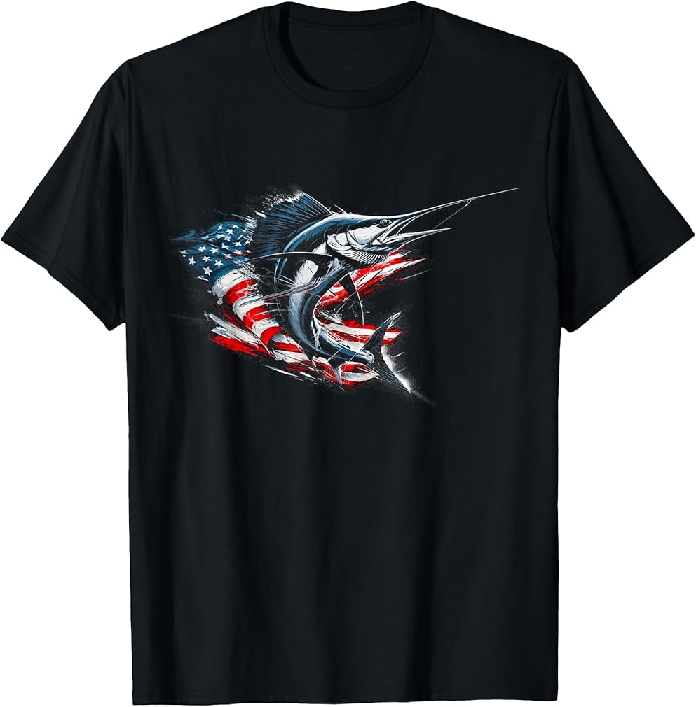 Sailfish American Flag Patriotic Fishing Graphic Design T-Shirt