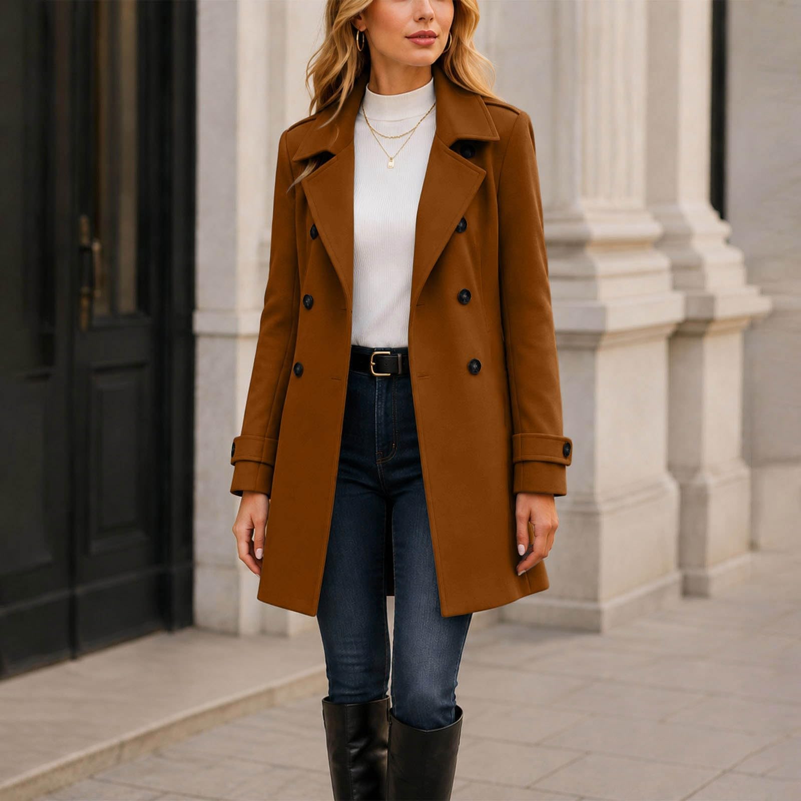 Mantel Damen Wintermantel Lang Winterjacke Elegant Wintercoat Wollmantel