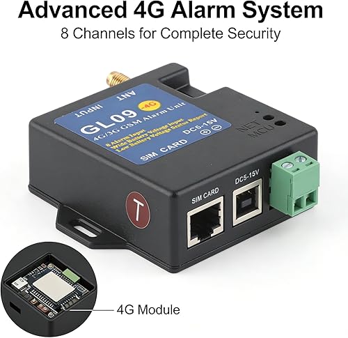 Miniatura 2 de Sistema de seguridad de alarma 4G 3G GSM, entrada de 8 canales, bajo consumo, alimentación DC 5V-15V - Módulo 4G integrado, mensajes de alarma tipo