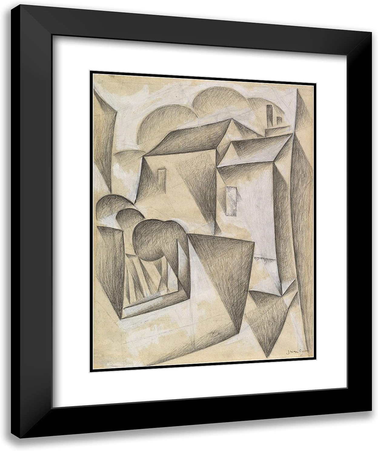 ArtDirect Gris, Juan 20x24 Black Modern Framed Art Print with Double Matting Titled: Houses in Paris