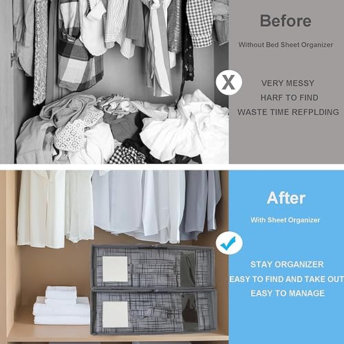 Miniatura 3 de Ausugar 24 Pack SheetCube Bed Sheet Set Organizer Linen Foldable Storage Box Under Bed Storage Bins Storage Container with Handles for Blanket