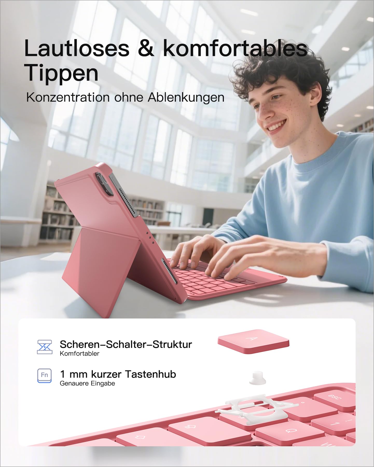 Inateck Etui z klawiaturą, ultralekka klawiatura do iPada 10/11 generacji A16 2025 11", iPad Air 11" M3/M2 (2025/2024), Air 5/4, Pro 11 4/3/2/1, zdejmowane, z touchpadem, QWERTZ, AceTouch KB04122