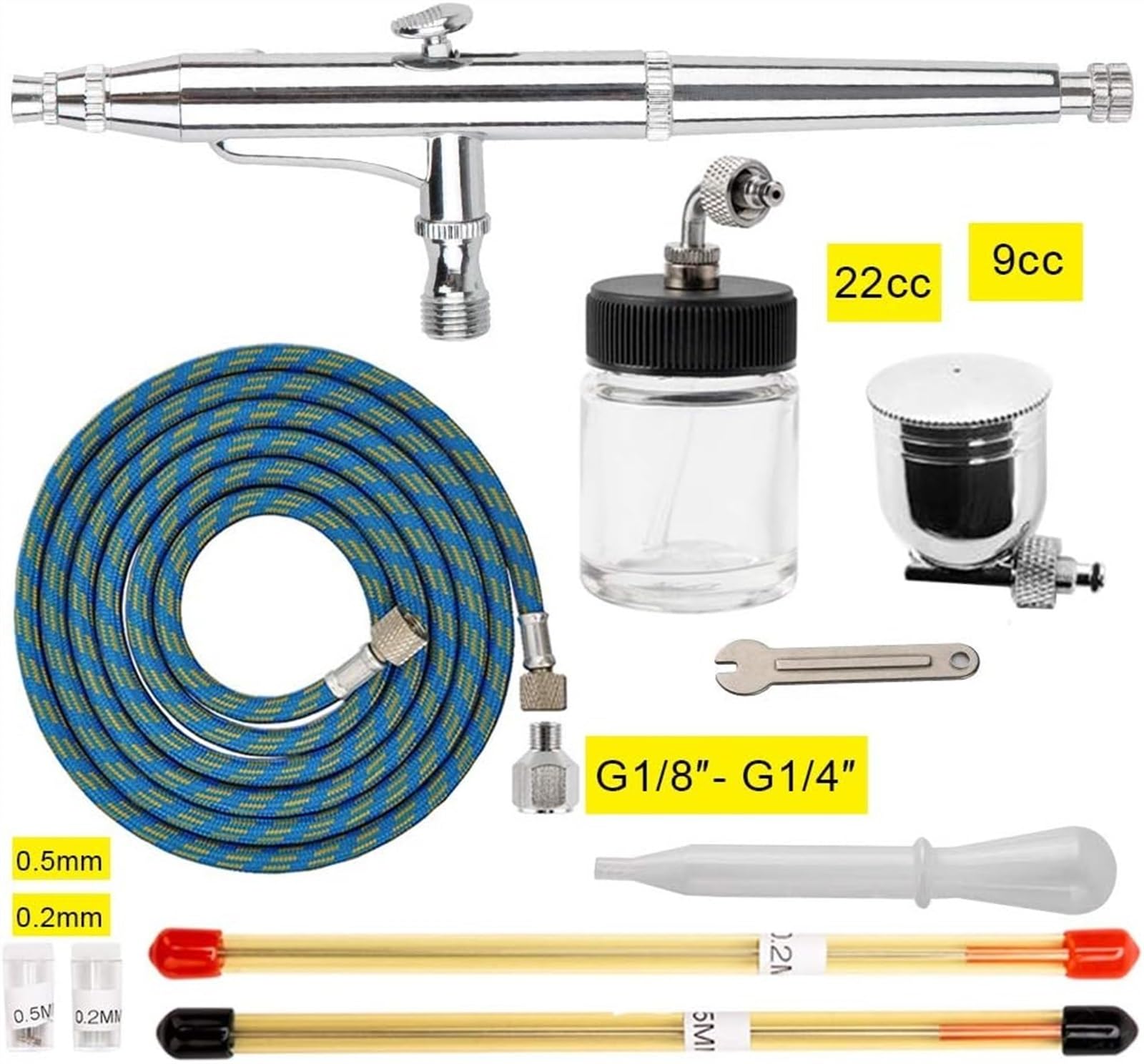 Opryskiwacz farby 0.2/0.3/0.5mm dysze Dual Action Airbrush zestaw kompresora powietrza 7cc/22cc kubek w sprayu aerograf do ręcznie robionych farb do ciast