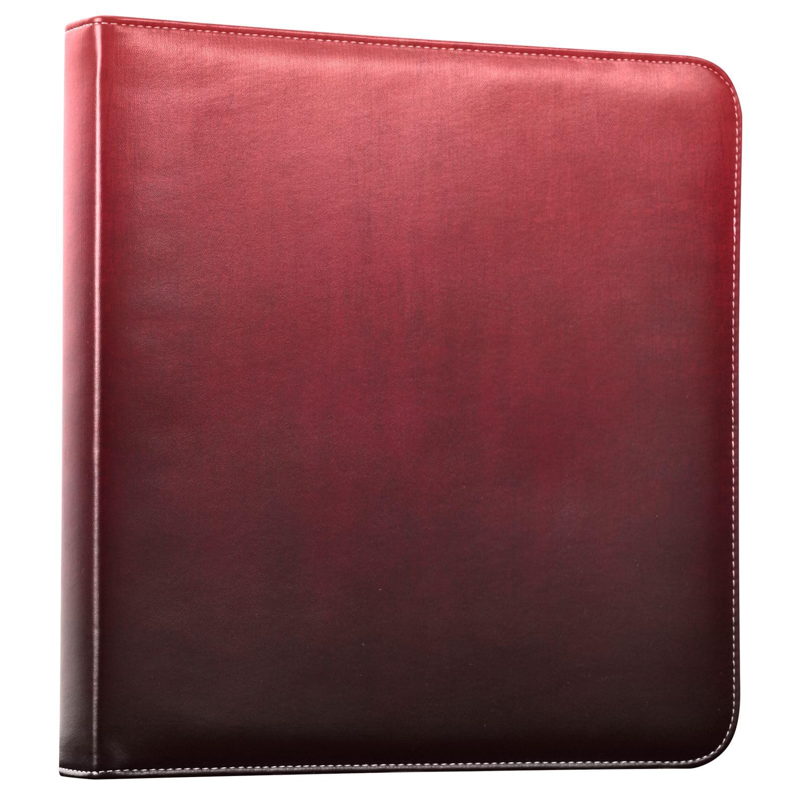 Kigai Solid Dark Red Photo Album Self Adhesive Scrapbook Album Leather Cover DIY Picture Scrap Book with 20 Adhesive Sheets, 11.8x24x0.8 inch