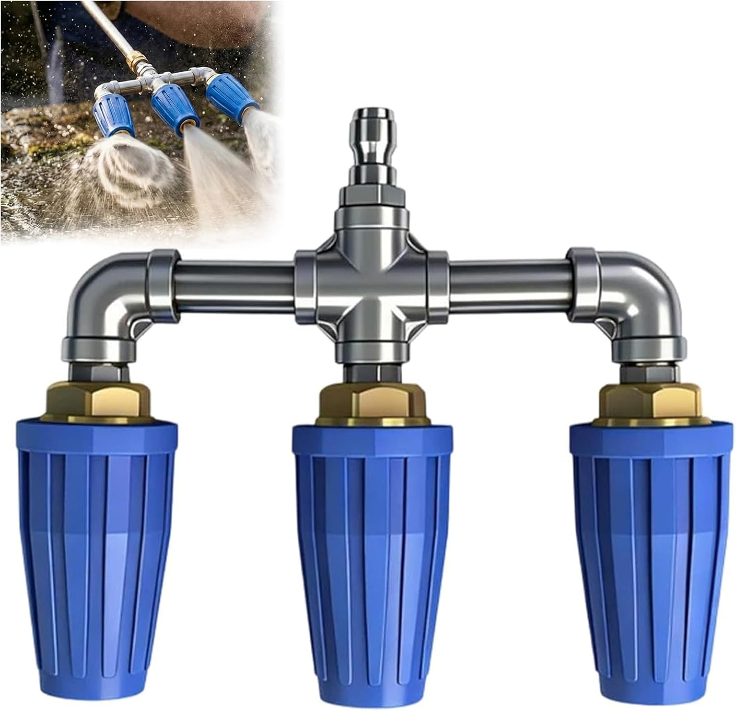 3 In 1 Triple Turbo Nozzle Pressure Washer, 360 Degree Rotating Turbo Nozzle, Triple Nozzle Pressure Washer Surface Cleaner with 1/4" Quick Connector, 4000 Psi Max, for Driveway Deck Clean (Blue)