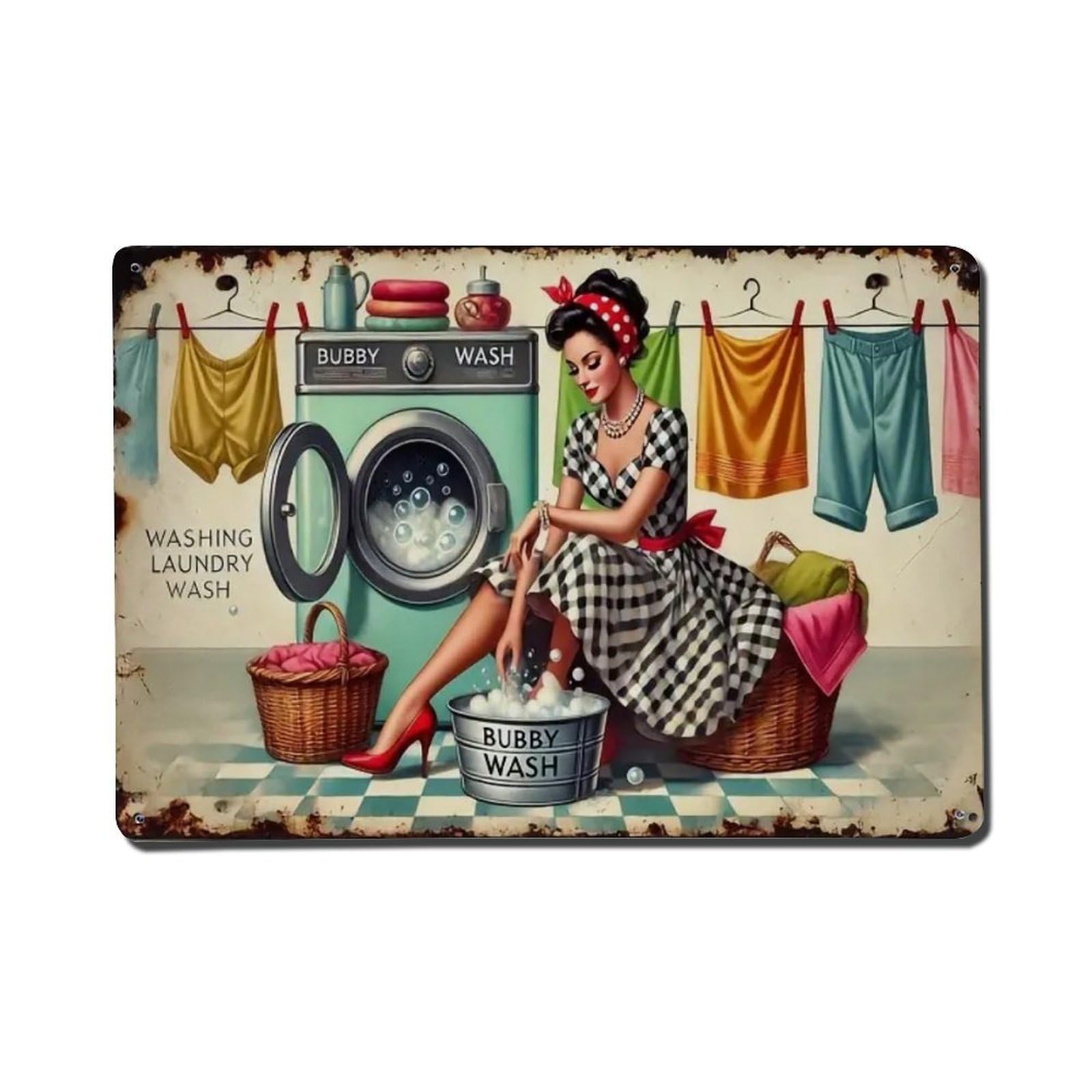 Gentinap Vintage Laundry- Tin Sign Metal Sign Home Bar Garden Wall Decor Metal Poster 8X8 Inch