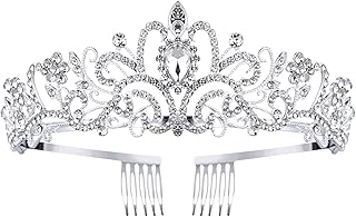 ティアラクラウン 女性用 ティアラ 女の子用 プリンセス クラウン 誕生日 ハロウィン コスチューム 花嫁 ウェディング クイーン クリスタルティアラ (シルバー/スタイルA)