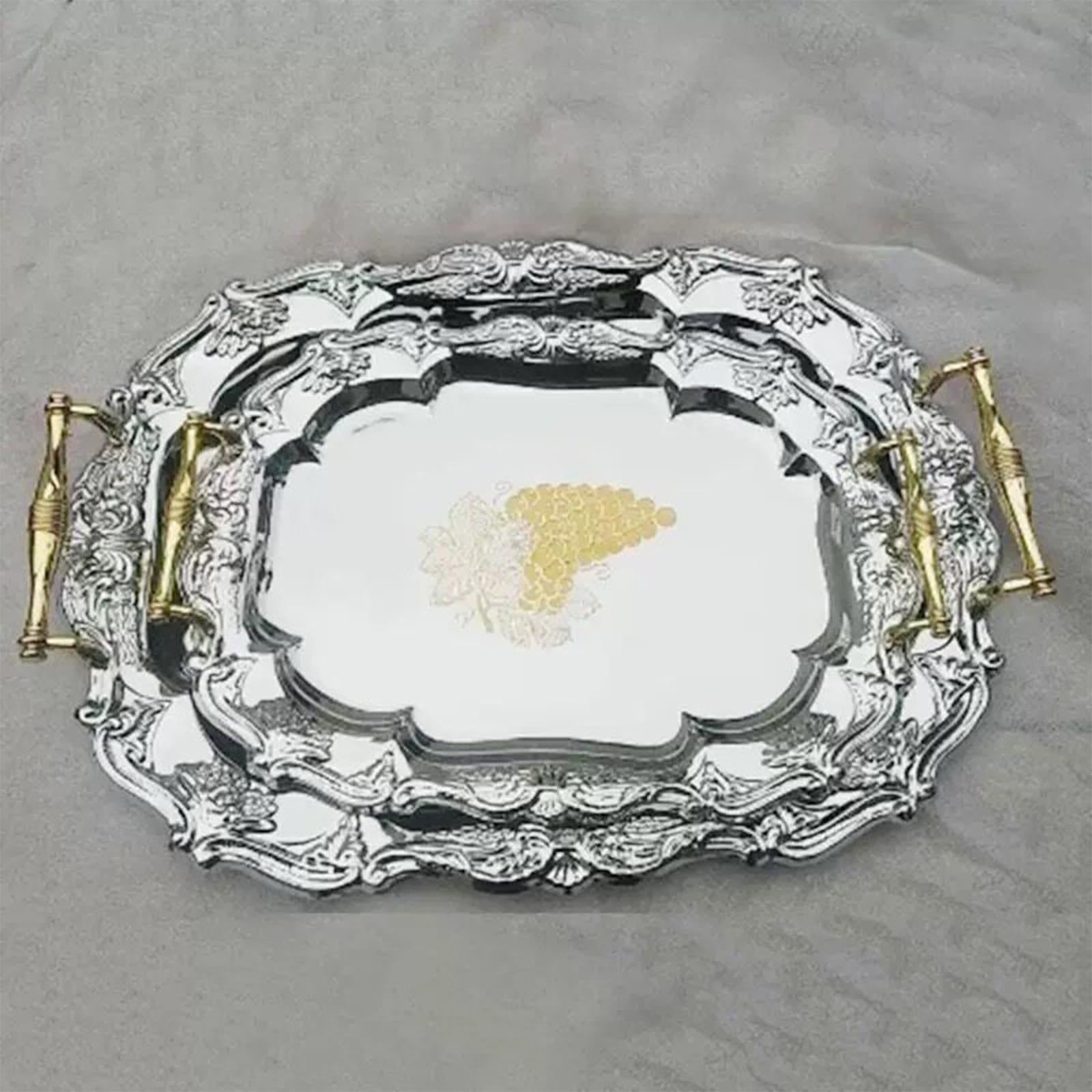 Vassoio da portata in acciaio inox con manici per una facile maneggevolezza, perfetto per tè pomeridiano, snack e decorazione per la casa (37 cm)