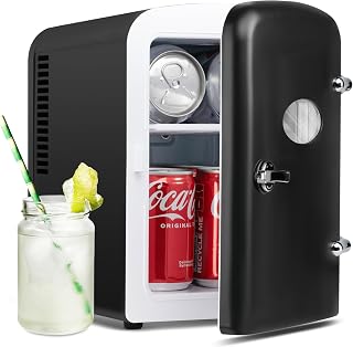 HealSmart 4L/6 Can Mini Fridge, Portable Cooler and Warmer Compact Refrigerators, with Observation Window, 100% Freon-Free & Eco Friendly for Drinks, Food, Skincare, Cosmetics, Black