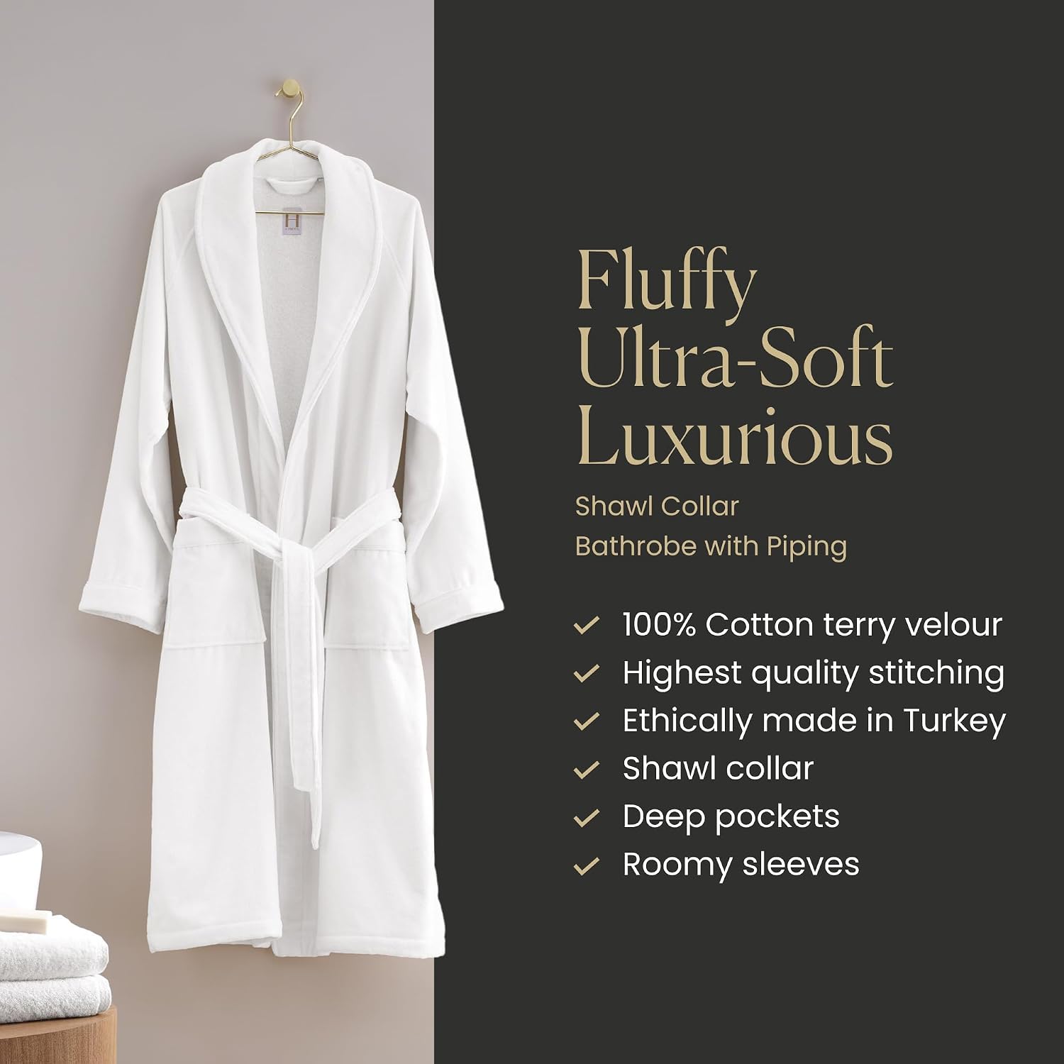 H by Frette Shawl Collar Bathrobe with Piping