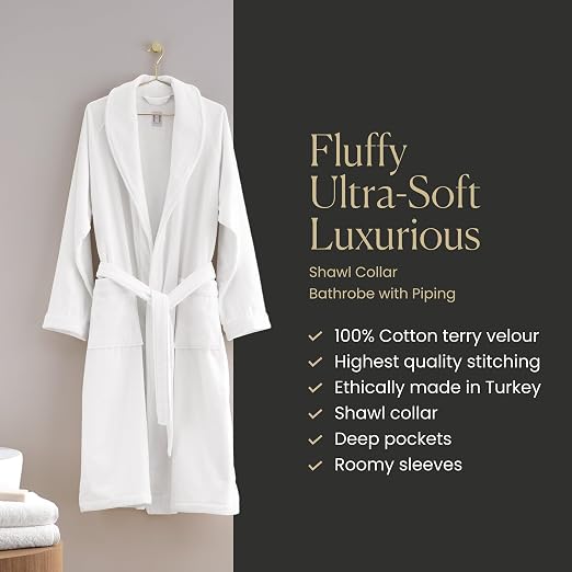 【新品アウトレット】フレッテ Frette パイル バスローブ ガウンコート ホワイト【サイズＬ】【メンズ】 Amazon | H by Frette ショールカラーバスローブ パイピング付き
