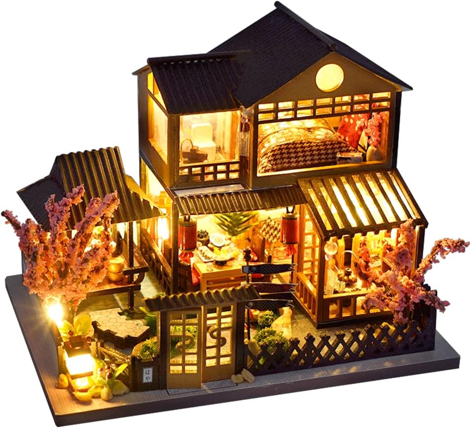 CUTEBEE Dollhouse Miniature with Furniture, DIY Wooden Dollhouse Kit Plus Dust Proof, Creative Room Idea(Japanese Garden House)