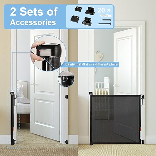 Miniatura 5 de probebi - Puerta retráctil para bebé, puerta retráctil para perros para bebés y mascotas de 34 pulgadas de alto que se extiende hasta 72 pulgadas de