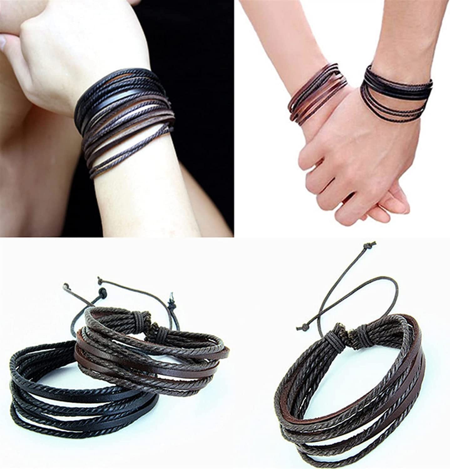 Pulsera de joyería de moda, pulsera de cuerda trenzada de cuero multicapa, pulseras y brazaletes for hombres y mujeres