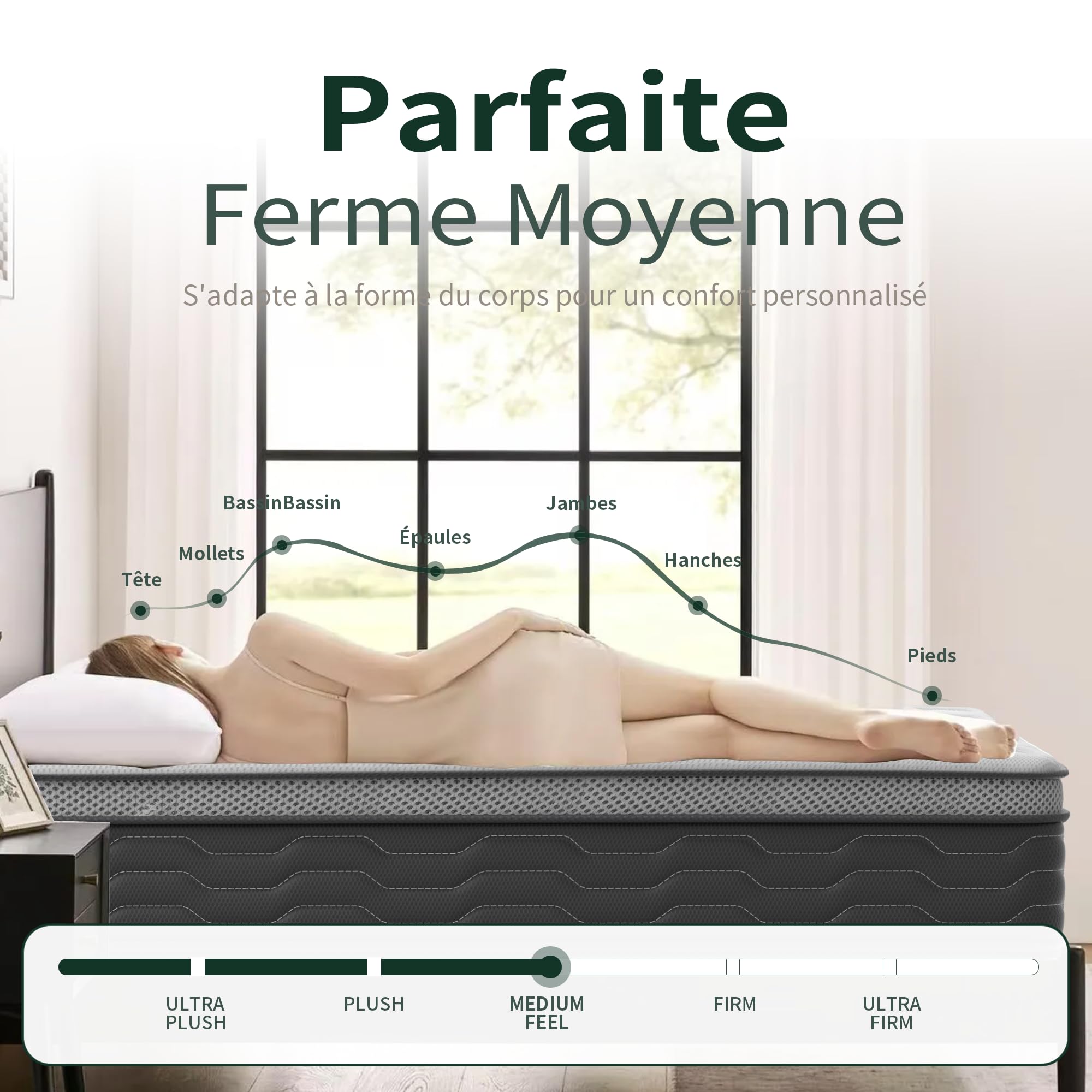 DEWINNER Ensemble Matelas et Sommier 160x200, Lit 160 x 200 avec Sommier tapissier et Matelas Ressorts Ensachés 160x200x25,9 Pieds Inclus (Pack Matela+Sommier tapissier)
