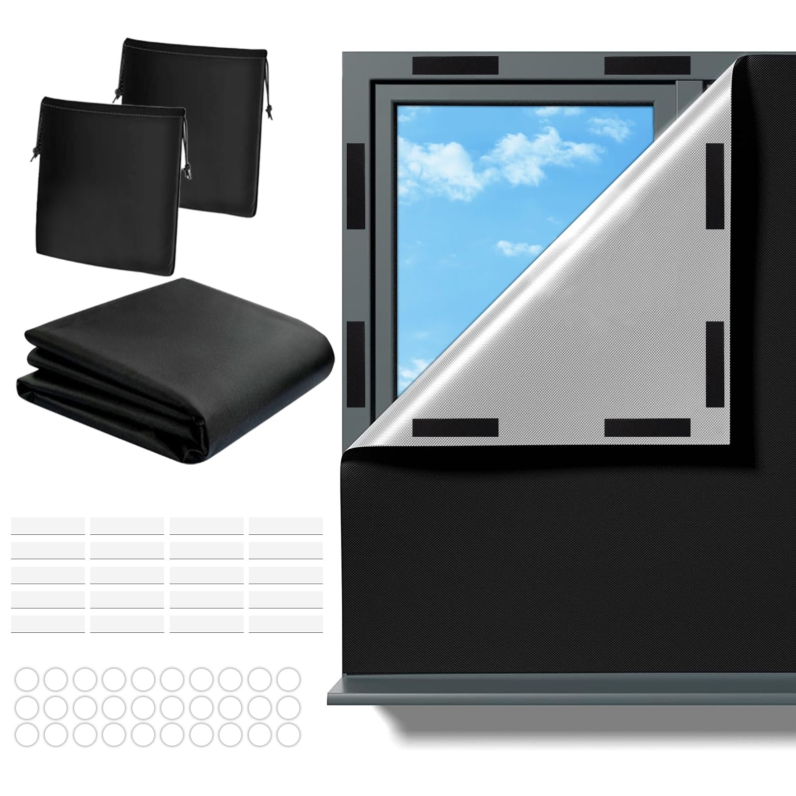 Tende Oscuranti Per Finestre - 2 Pezzi, Tessuto Termico, Isolante, Con Velcro, Poliestere 100% - Foto 6