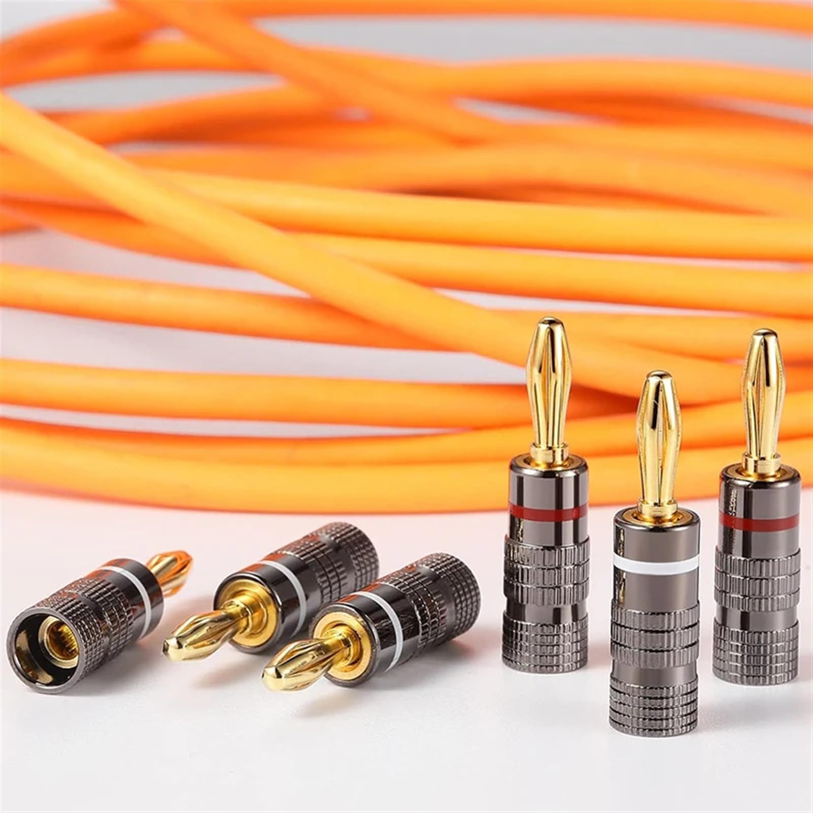 Wtyczka bananowa 4 mm do kabla głośnikowego, podwójne śruby, złącza audio i wideo z miedzi, pozłacane 24 K, wtyczka do kabla głośnikowego (6 sztuk)