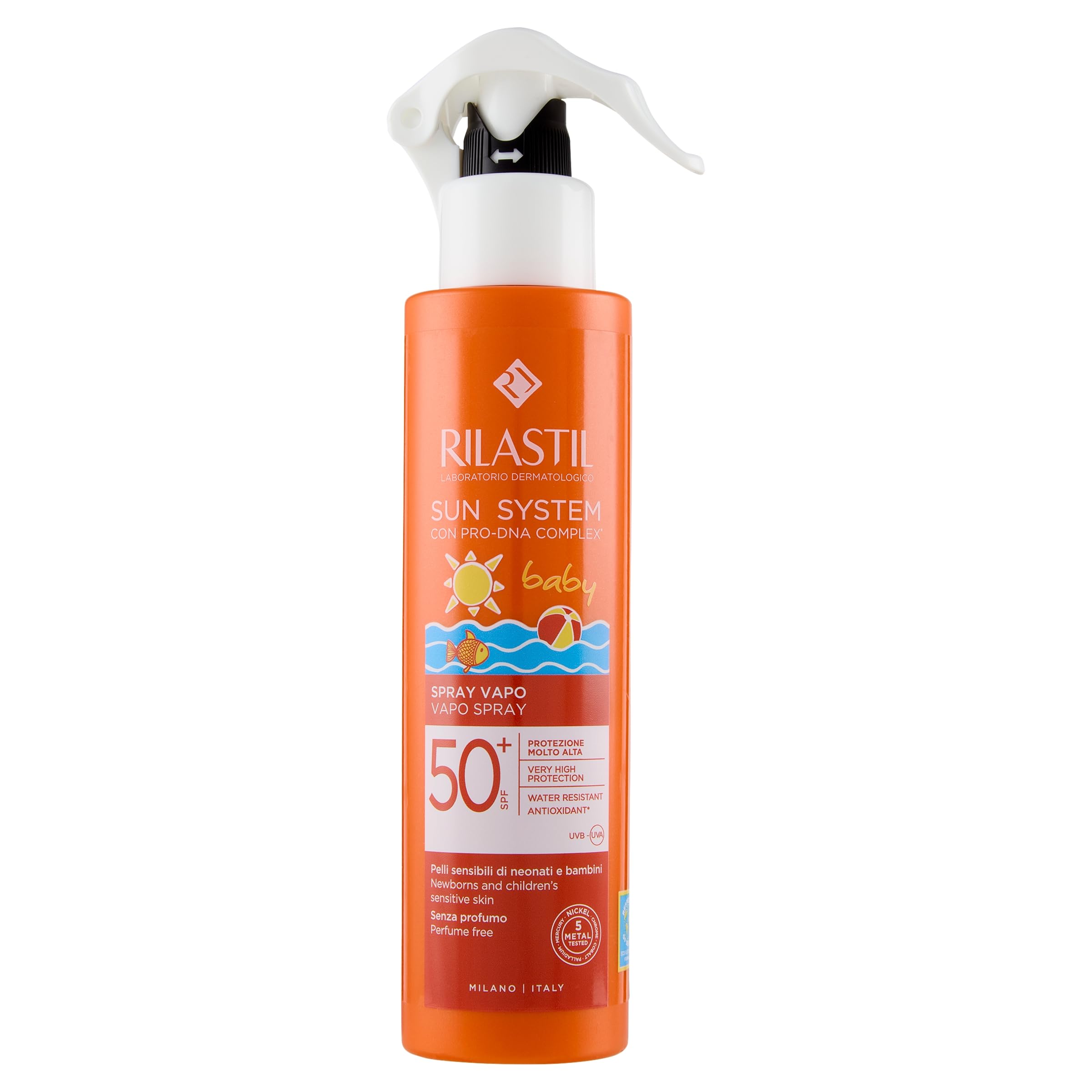 Rilastil Sun System Baby Spray SPF50+, Körperspray für Babys und Kinder, leichte Textur, für empfindliche Haut, sehr hoher Schutz, 200 ml