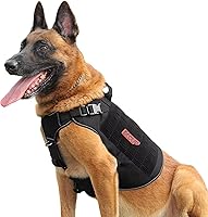 Vista 9 de Arnés táctico para perro, arnés para perro sin tirones, chaleco militar para perro con clips de metal ajustables, arnés reflectante para perros