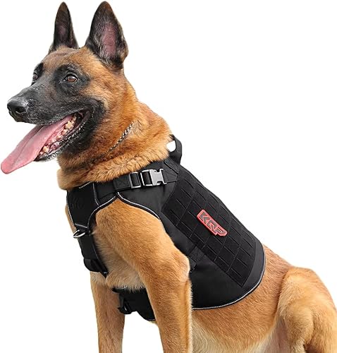 Arnés táctico para perros grandes, medianos y pequeños, sin tirones, chaleco militar Molle con paneles de gancho y bucle, reflectante para mascotas,