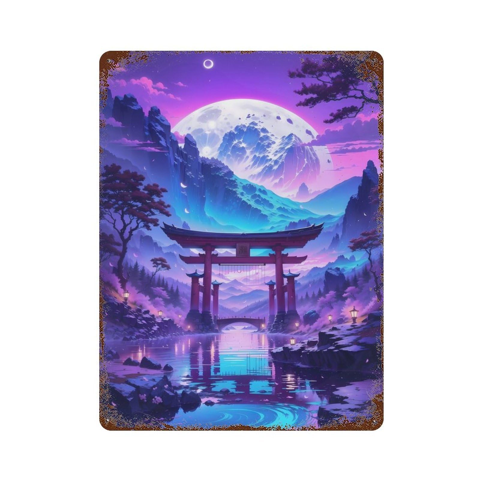 Cosmic Torii Gate Glow Decorative Tin Sign 15.7"x11.8", Rustic Home Decor for Garage, Pub Or Kitchen