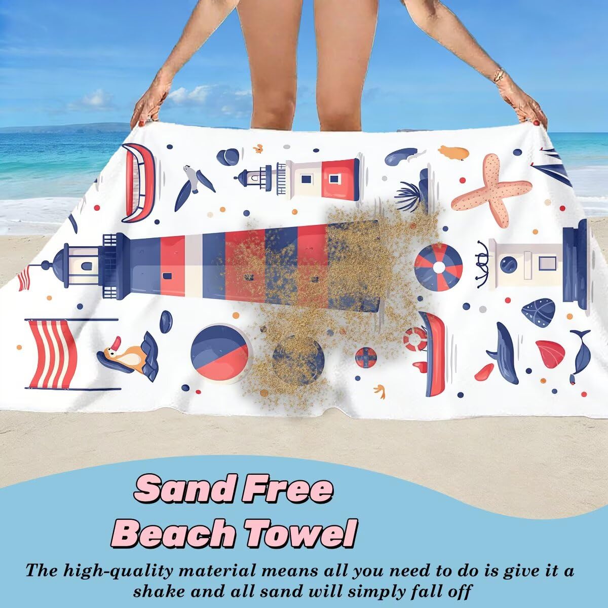 Toalla Playa 80x160 cm, Toalla Gimnasio Microfibra Secado Rapido, Juego de 2 Antiarena Toallas de Playa, Ligera Compacta Toallas Microfibra Grande para Viaje, Regalo Hombre Regalo Mujer (Faro) -4965