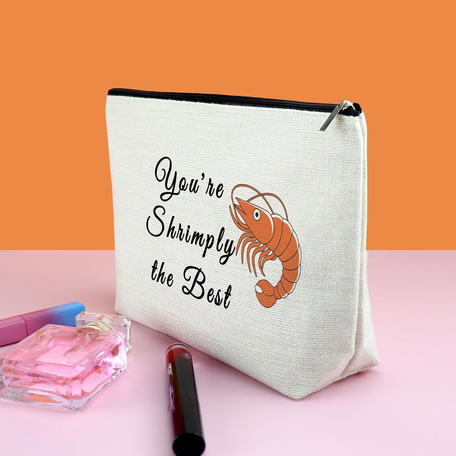 Shrimp Themed Gifts Makeup Bag Funny Shrimps Gifts for Women Shrimp Lover Gift for Daughter Sister Bff Besite Cosmetic Bag with Zipper Seafood Lover Gift Friendship Birthday Present Travel Pouch - Image 3
