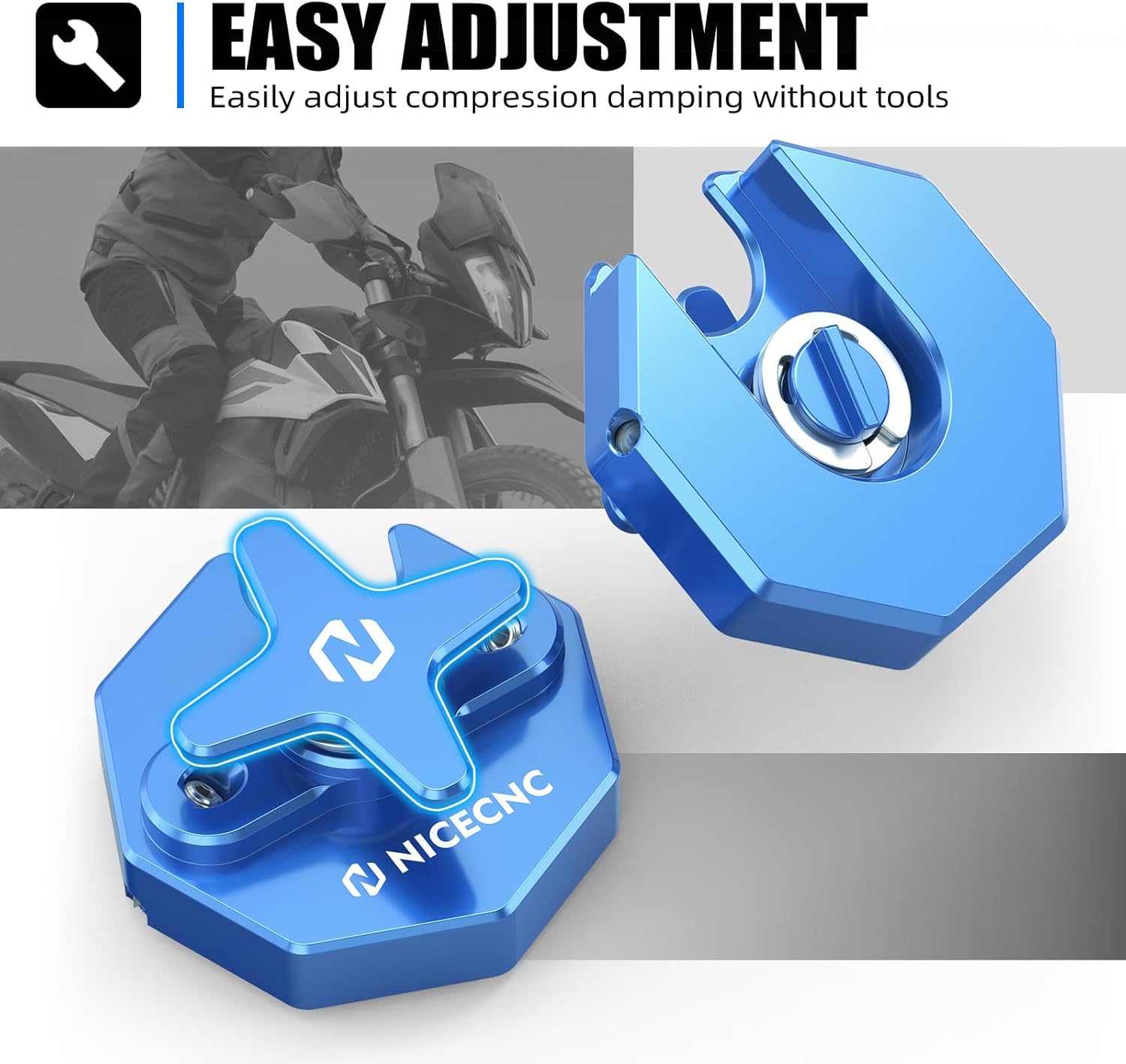NICECNC Dirt Bike Front Forks Adjustment Knob Compatible with Yamaha YZ125 YZ250 YZ250F 2008-2023 YZ450F 2008-2022 YZ125X 2017-2023 YZ250X 2016-2023, CNC Machined 6061 Aluminum, Blue