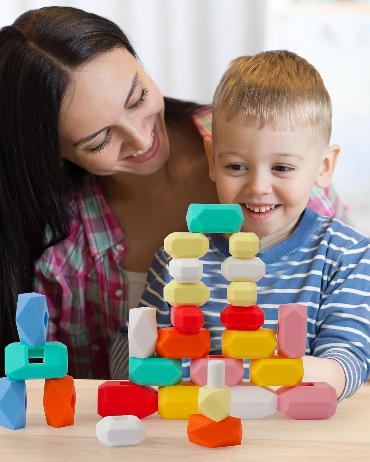 D-FantiX 39 PCS Stacking Rocks Stones Building Blocks, Montessori Toys for 3 4 5 6 Year Old Toddlers and Kids, Sensory Toy Balancing Stacking Game for Boys and Girls