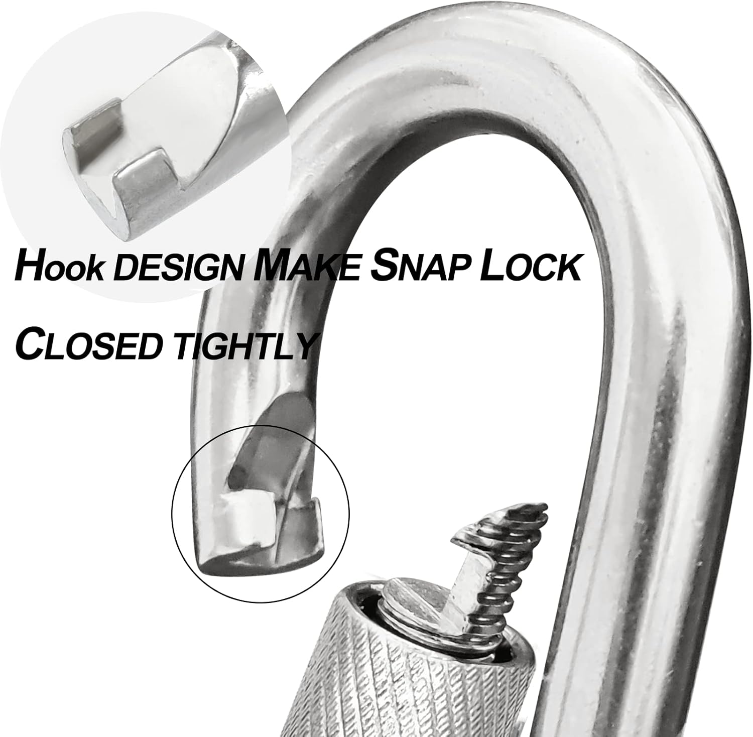 Locking Carabiner Clips, Stainless Steel Spring Snap Hook Locking Carabiner Heavy Duty - 304 Premium Stainless Steel Thumb Screw Carabiner Clip - Image 6