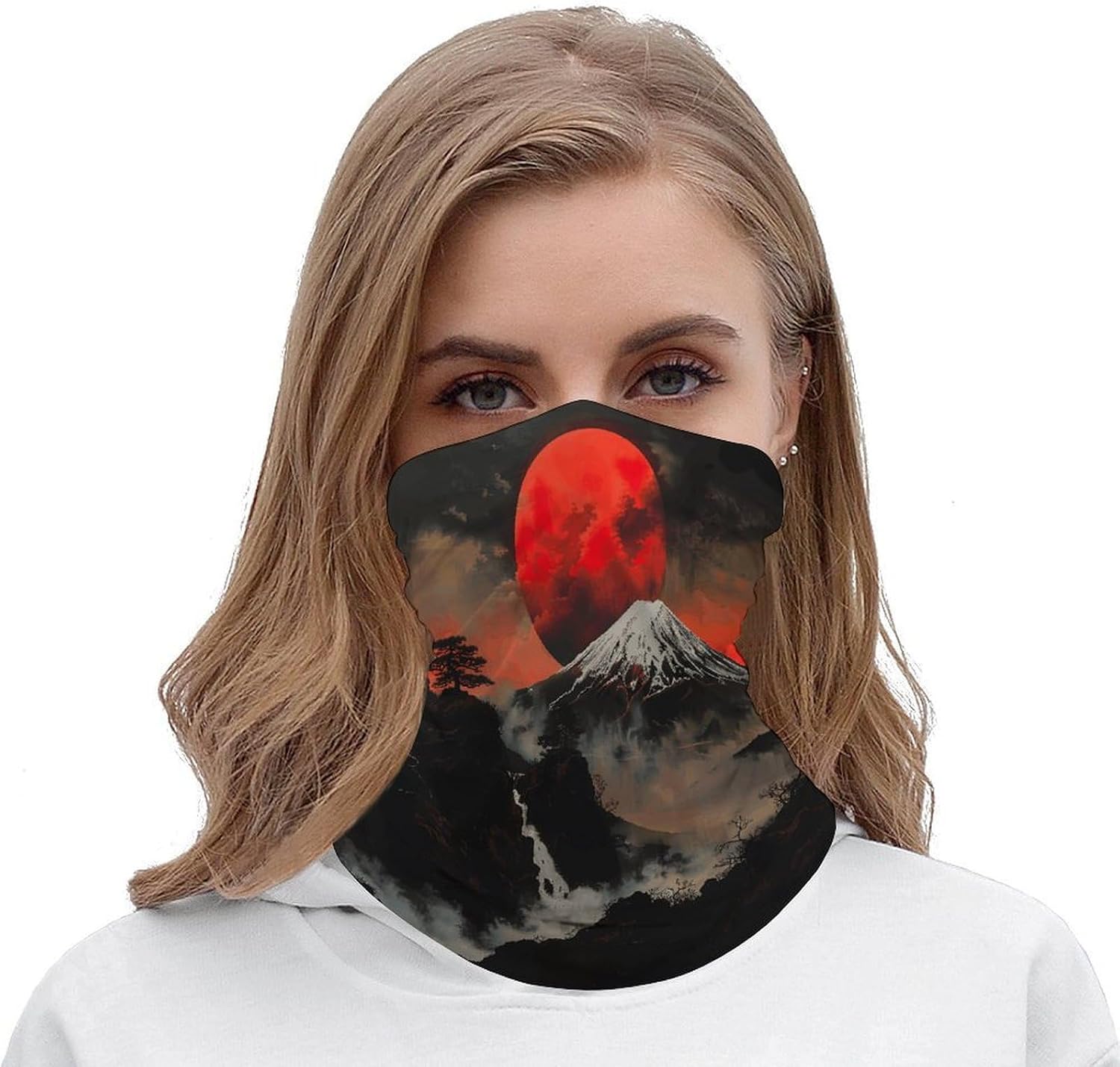 Japanese Mount Red Sun Neck Gaiter Bandana Windproof Breathable Face Mask Cover Face Cover Cold Weather Gator Scarf Winter Neck Warmer Gaiter Half Balaclava Scarf Mask for Men Women